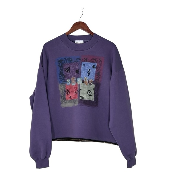 VTG NU VIEWS Purple Multi Color Artsy Design Long Sleeve Sweatshirt Women's XL - Picture 2 of 16